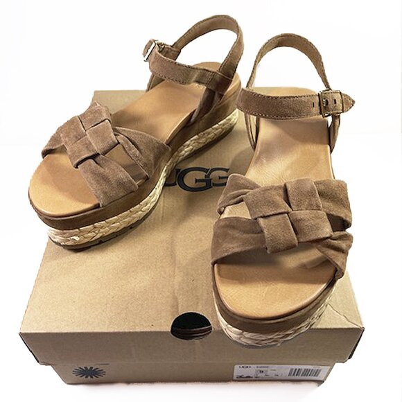 UGG Women’s NEUSCH Chestnut Suede Platform Espadrilles Sandals Size 9 New - Picture 2 of 8